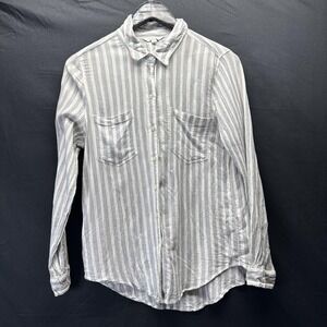Lucky Brand Shirt Womens‎ Small Gray White Striped Button Front Long Sleeve Top